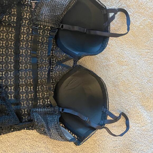 Victoria Secret Lace Corset bustier garter straps sz 36C padded bra allover lace - Picture 9 of 16